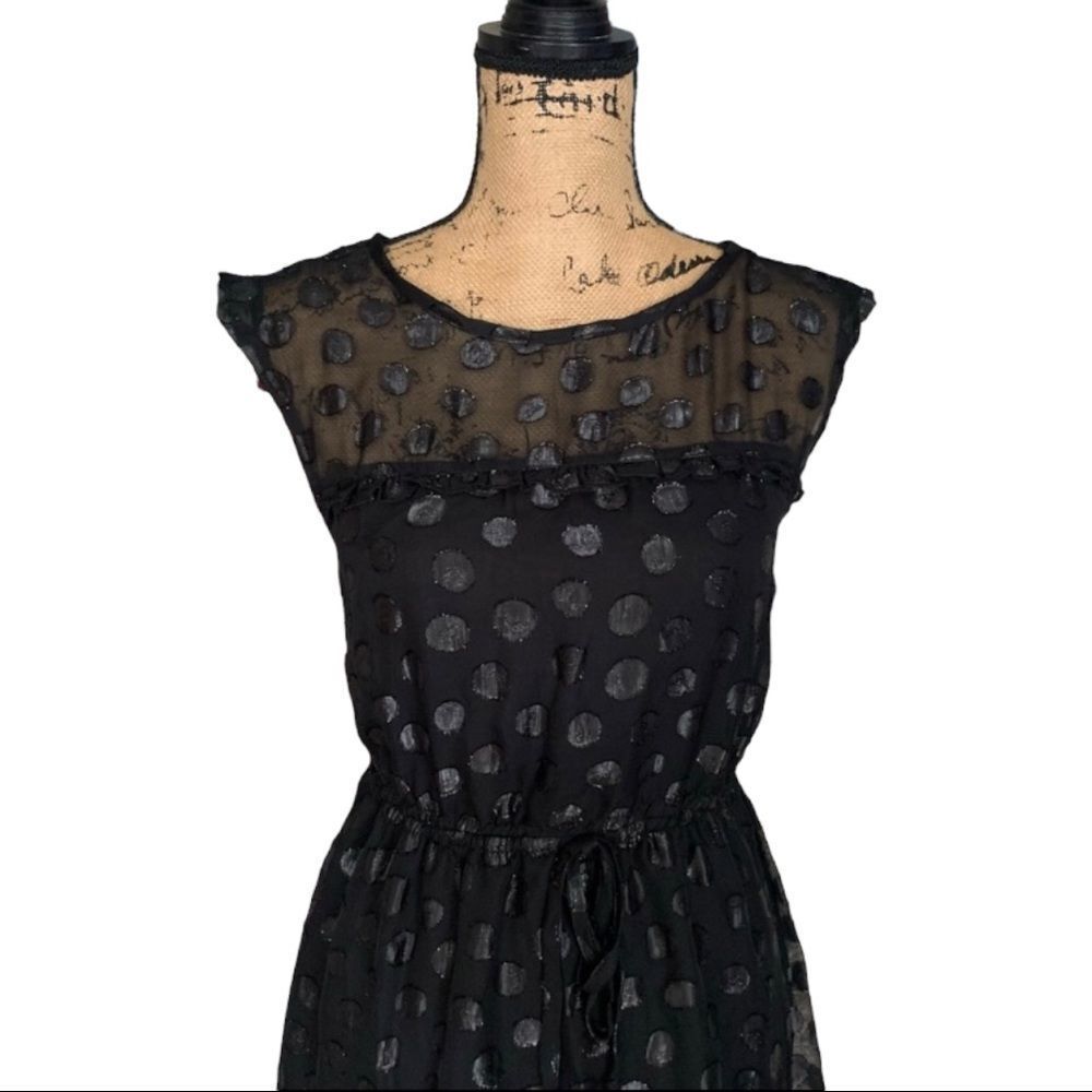 BeBop Black Dress Sparkly/Shimmery Polka Dots Semi Cap Sleeves